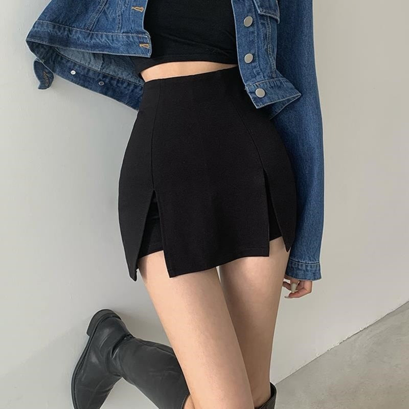 Slutty Double-Slit Black Mini Skirt