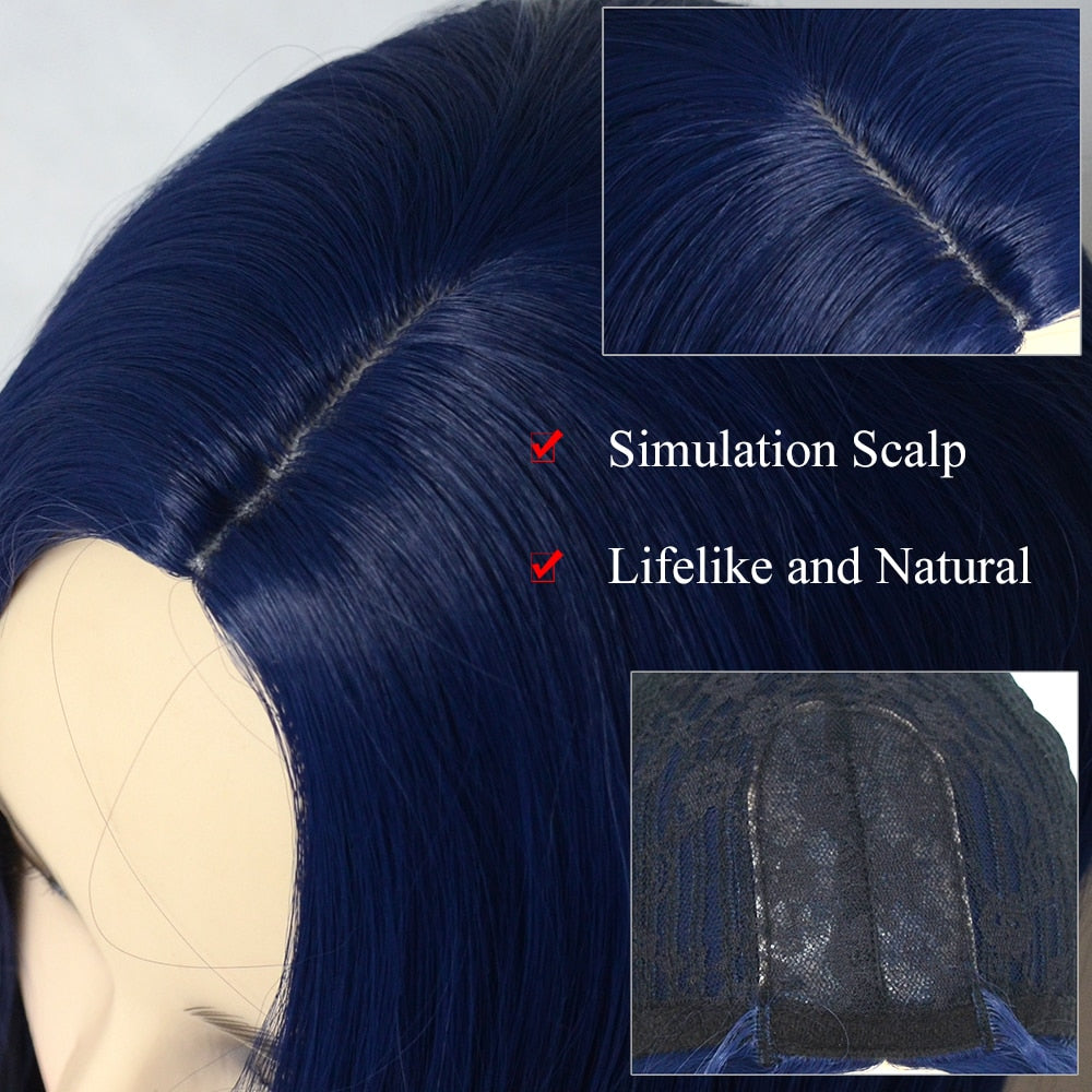 Dark Blue Straight Synthetic Wigs