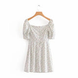 Floral Vintage Mini Puff-Sleeve Dress