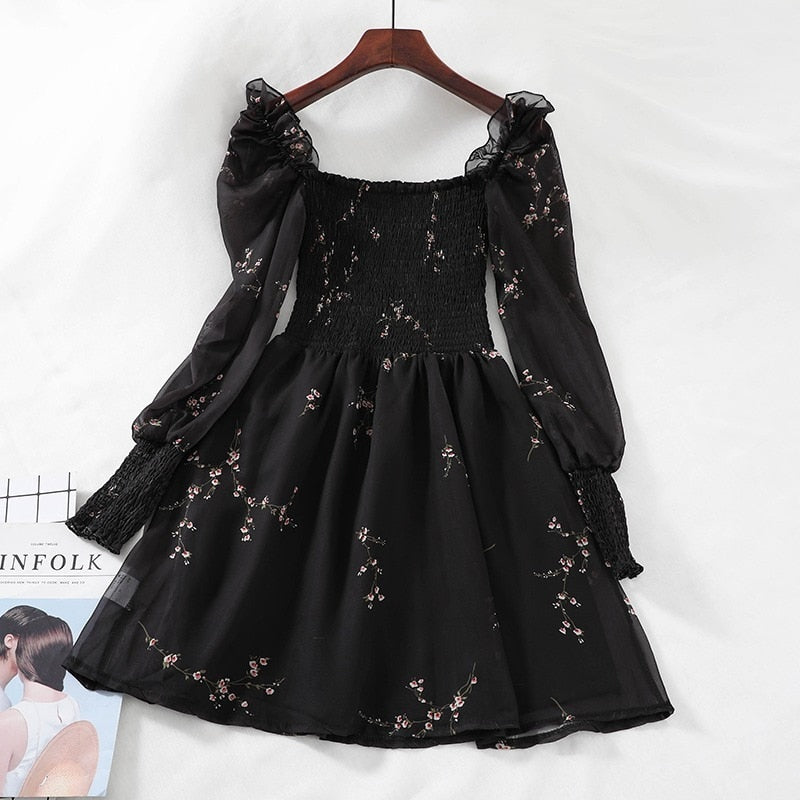Little Black Mini Floral Dress