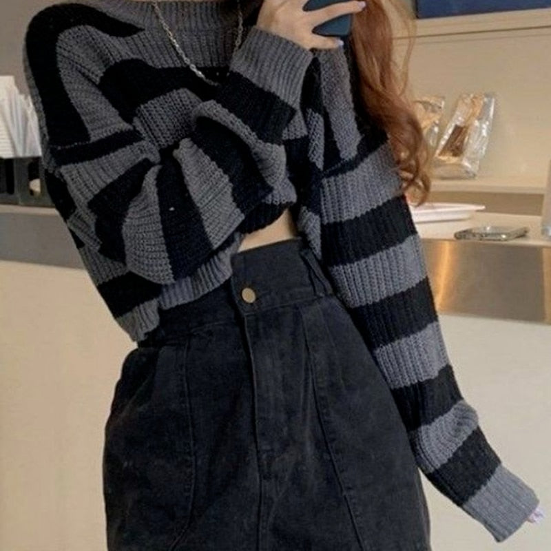 Striped Cropped Knitted Sweater