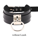Slutty Black Leather Choker Collar with Chain Leash