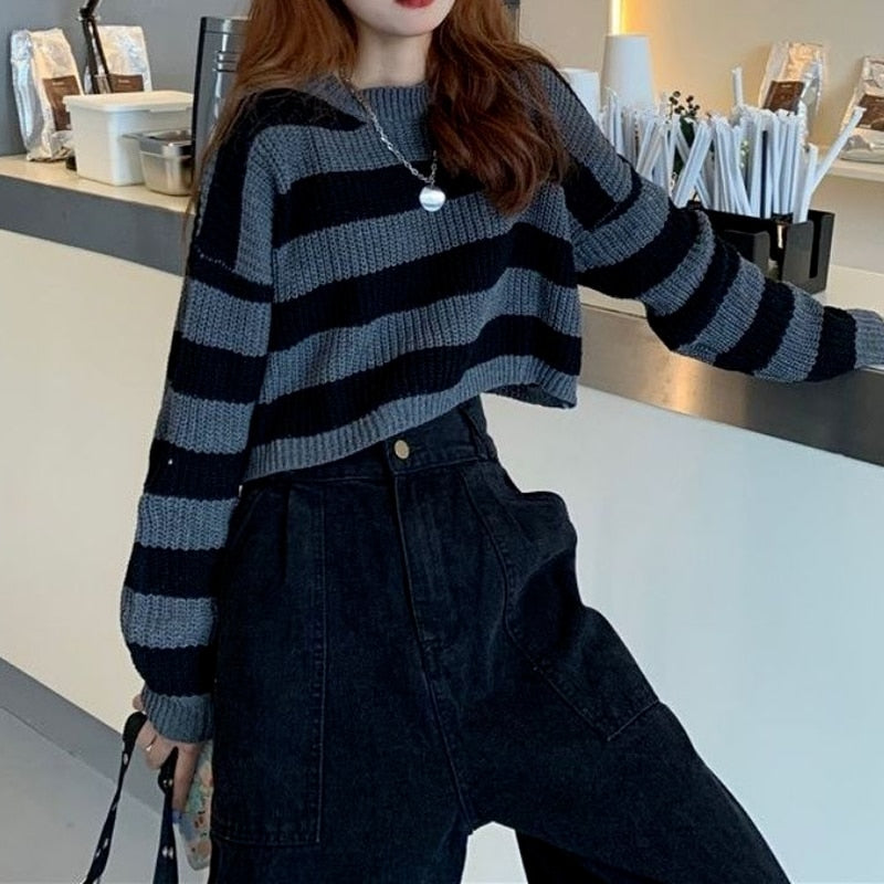 Striped Cropped Knitted Sweater