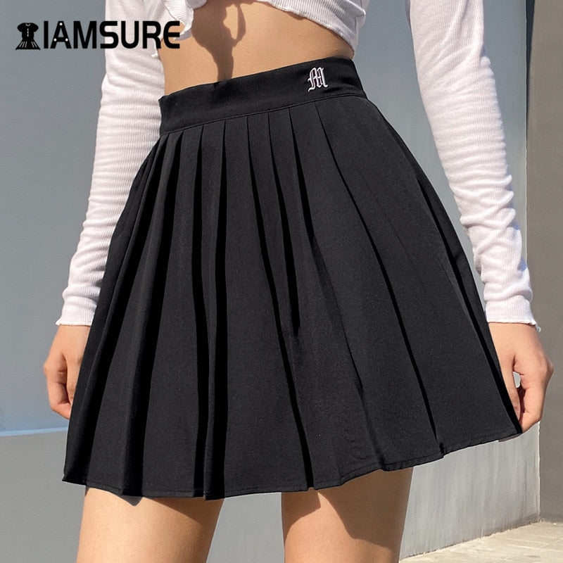 IAMSURE Preppy Style High Waisted Pleated Skirt