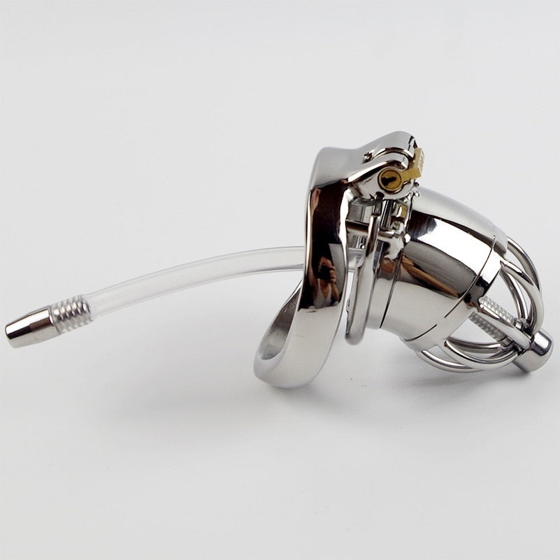 Stainless Steel Chastity Device With Urethral Catheter & Spike Ring