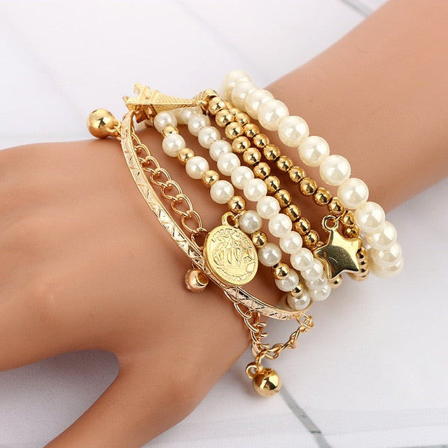 Tocona 6pcs/set Fashion Gold Color Bracelets Set