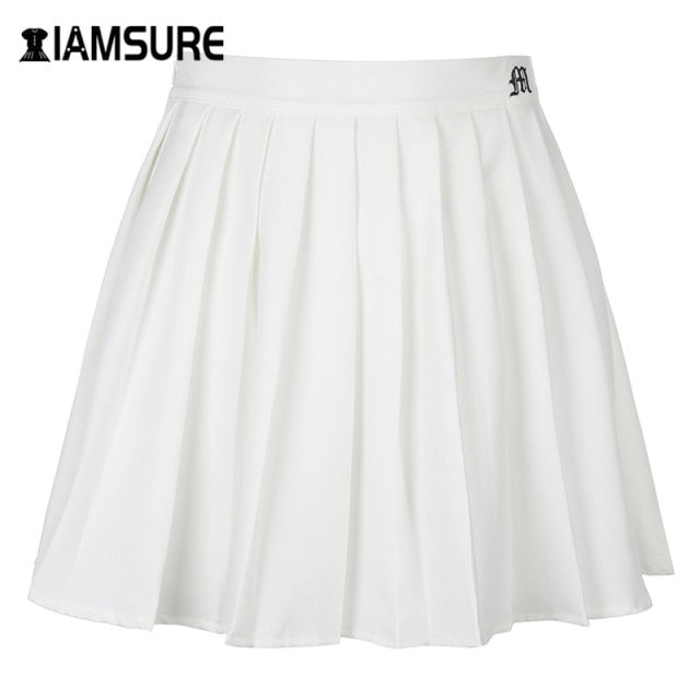 IAMSURE Preppy Style High Waisted Pleated Skirt