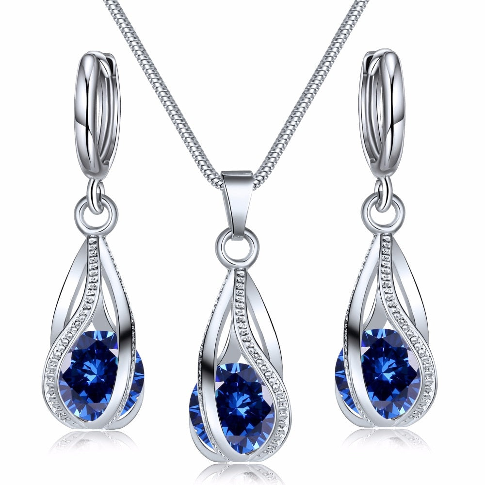 Crystal Pendant Necklace & Drop Earrings