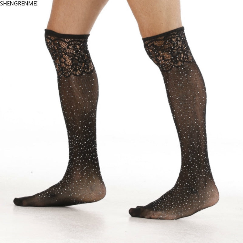 Thigh High Fishnet Stockings with Rhinestones