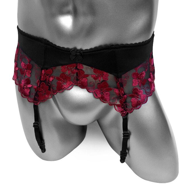 Embroidered Garter Belt with Floral Lace