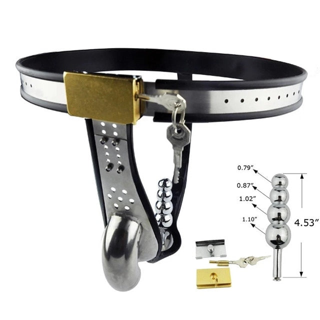 Lockable Stainless Steel Chastity Belt with Stainless Steel Anal Probe